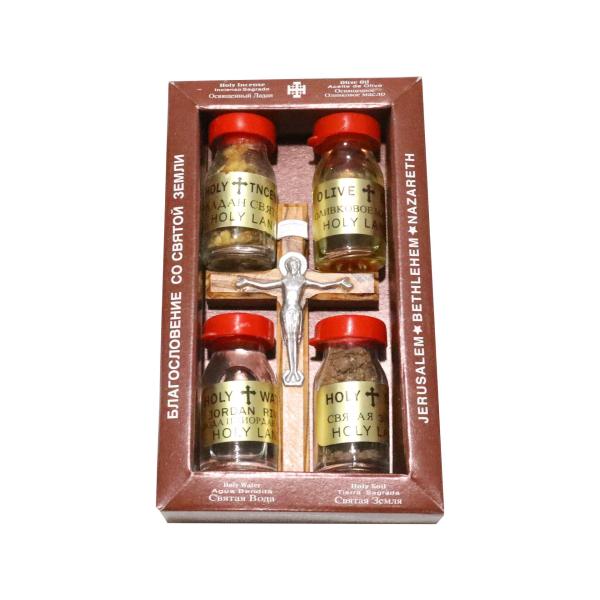 Cross + 4 Bottles Holy Water+ Oil + Incence (Fine Quality)