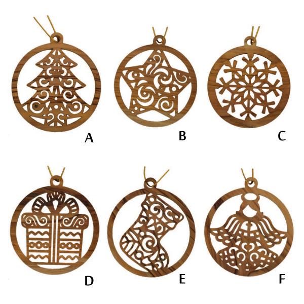 Olivewood Christmas ornaments A-F
