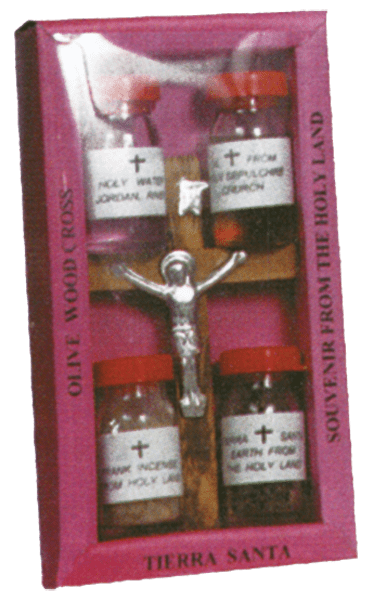 Cross + 4 Bottles Holy Water+ Oil + Incence