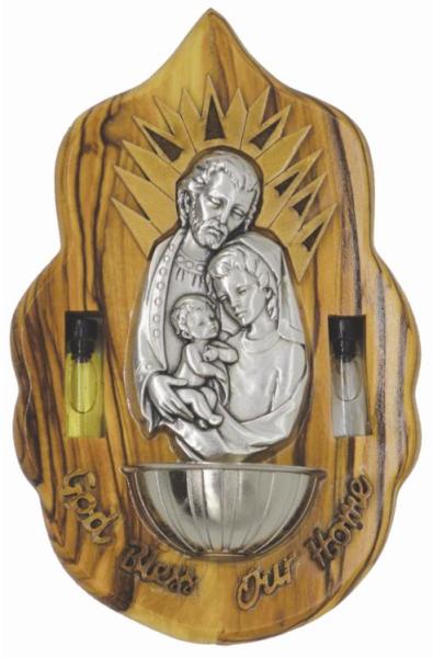 Plaque the holy family with container to put the holy water or holy oil